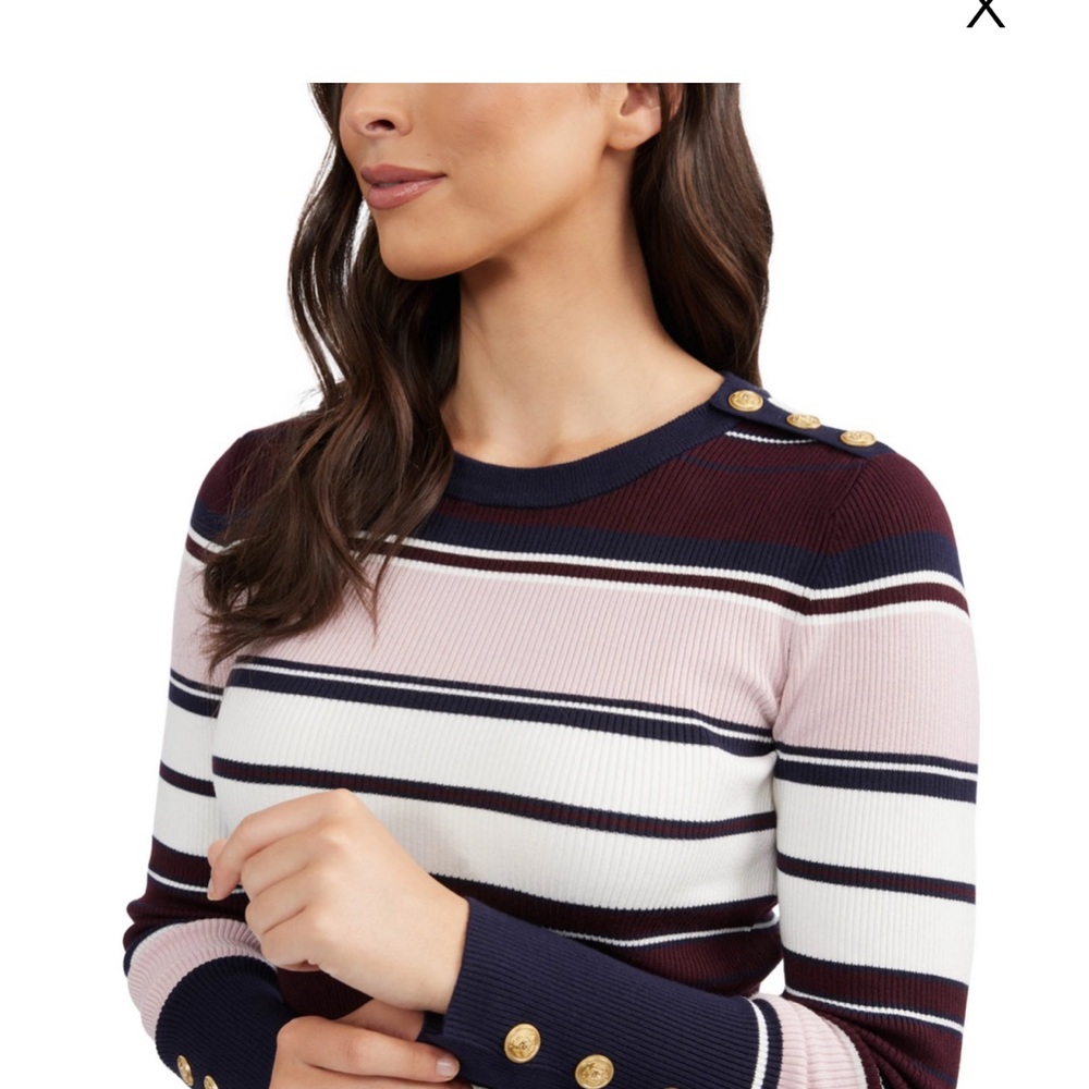 Ellen Tracy Burgundy and Black Striped Sweater
